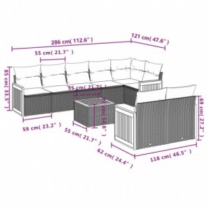 9 részes bézs polyrattan kerti ülőgarnitúra párnákkal