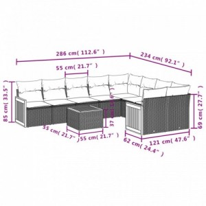 10 részes bézs polyrattan kerti ülőgarnitúra párnával