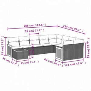 10 részes fekete polyrattan kerti ülőgarnitúra párnákkal