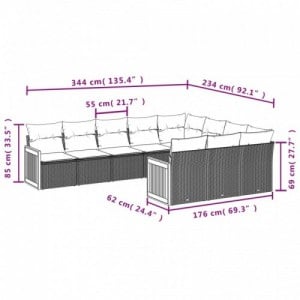 10 részes szürke polyrattan kerti ülőgarnitúra párnákkal