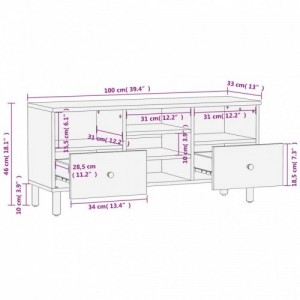 Fekete tömör mangófa TV-szekrény 100 x 33 x 46 cm