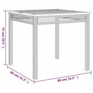 Szürke polyrattan és akácfa kerti asztal 80 x 80 x 74 cm