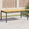 Fekete polyrattan és akácfa kerti asztal 180 x 90 x 75 cm