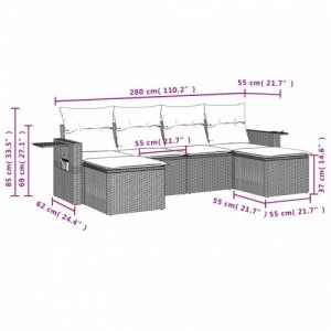 6 részes fekete polyrattan kerti ülőgarnitúra párnákkal