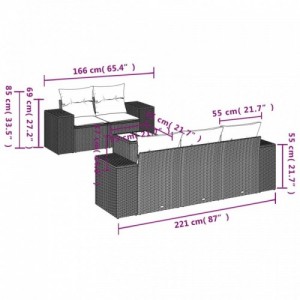 6 részes fekete polyrattan kerti ülőgarnitúra párnákkal