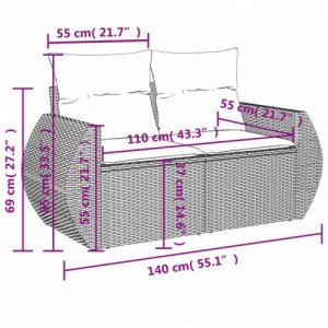 11 részes szürke polyrattan kerti ülőgarnitúra párnákkal