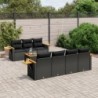 8 részes fekete polyrattan kerti ülőgarnitúra párnákkal