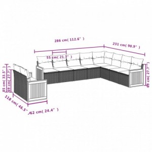 10 részes fekete polyrattan kerti ülőgarnitúra párnákkal