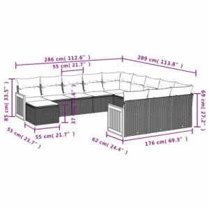 12 részes fekete polyrattan kerti ülőgarnitúra párnákkal