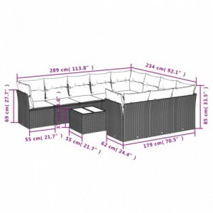 11 részes szürke polyrattan kerti ülőgarnitúra párnákkal