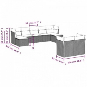 9 részes bézs polyrattan kerti ülőgarnitúra párnákkal