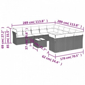 12 részes fekete polyrattan kerti ülőgarnitúra párnákkal