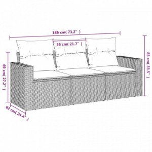 3 részes szürke polyrattan kerti ülőgarnitúra párnákkal