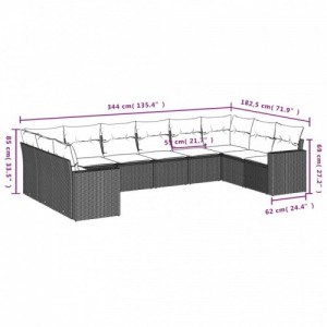 10 részes fekete polyrattan kerti ülőgarnitúra párnákkal