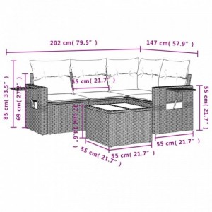 5 részes fekete polyrattan kerti kanapészett párnákkal