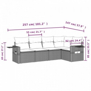 5 részes fekete polyrattan kerti kanapészett párnákkal