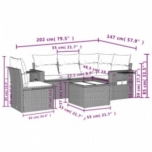 6 részes fekete polyrattan kerti ülőgarnitúra párnákkal