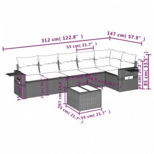 7 részes bézs polyrattan kerti ülőgarnitúra párnákkal