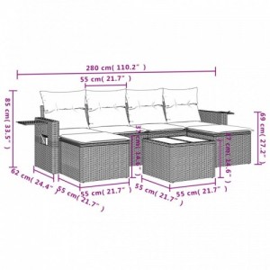 7 részes szürke polyrattan kerti ülőgarnitúra párnákkal