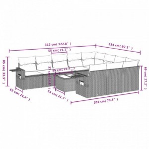 11 részes fekete polyrattan kerti ülőgarnitúra párnákkal