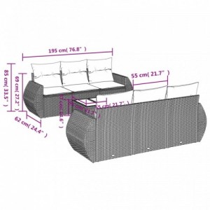 7 részes szürke polyrattan kerti ülőgarnitúra párnákkal