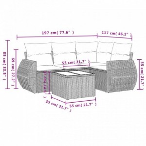 5 részes fekete polyrattan kerti kanapészett párnákkal