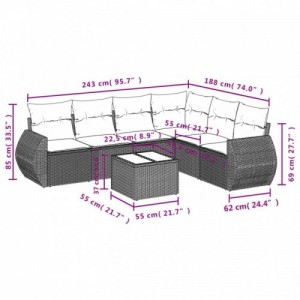 7 részes szürke polyrattan kerti ülőgarnitúra párnákkal