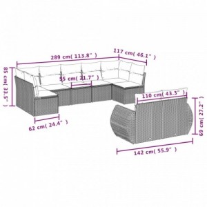 9 részes bézs polyrattan kerti ülőgarnitúra párnákkal