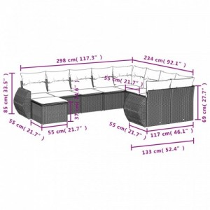 10 részes szürke polyrattan kerti ülőgarnitúra párnákkal