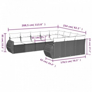 10 részes fekete polyrattan kerti ülőgarnitúra párnákkal