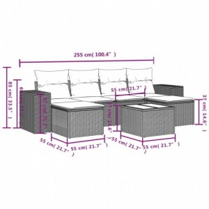 7 részes bézs polyrattan kerti ülőgarnitúra párnákkal