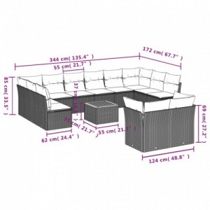 13 részes fekete polyrattan kerti ülőgarnitúra párnákkal