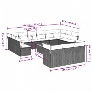 14 részes fekete polyrattan kerti ülőgarnitúra párnákkal