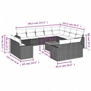 13 részes fekete polyrattan kerti ülőgarnitúra párnákkal