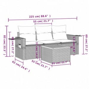 4 részes bézs polyrattan kerti ülőgarnitúra párnákkal