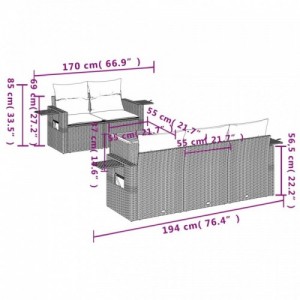 6 részes fekete polyrattan kerti ülőgarnitúra párnákkal