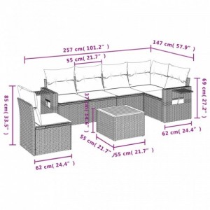 7 részes fekete polyrattan kerti ülőgarnitúra párnával