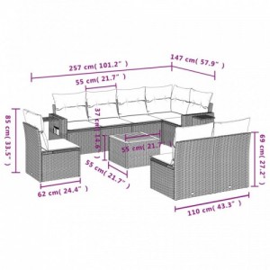 9 részes bézs polyrattan kerti ülőgarnitúra párnákkal