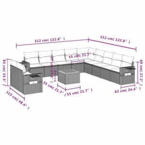 12 részes fekete polyrattan kerti ülőgarnitúra párnákkal