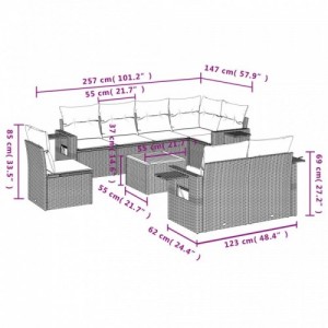 9 részes szürke polyrattan kerti ülőgarnitúra párnákkal