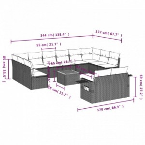 13 részes bézs polyrattan kerti ülőgarnitúra párnákkal