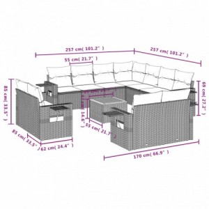 12 részes vegyes bézs polyrattan kerti ülőgarnitúra párnákkal