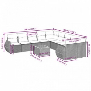 11 részes fekete polyrattan kerti ülőgarnitúra párnákkal