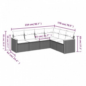 6 részes fekete polyrattan kerti ülőgarnitúra párnákkal