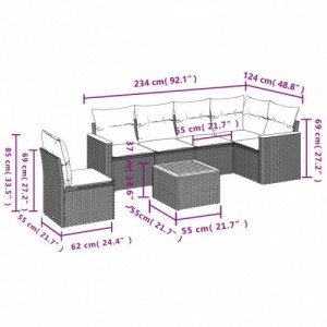 7 részes fekete polyrattan kerti ülőgarnitúra párnával