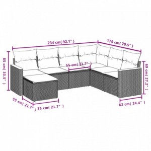 7 részes fekete polyrattan kerti ülőgarnitúra párnával