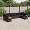 10 részes fekete polyrattan kerti ülőgarnitúra párnákkal