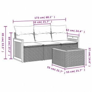 4 részes fekete polyrattan kerti ülőgarnitúra párnákkal