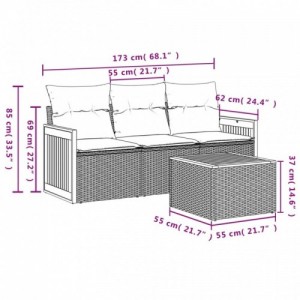 4 részes bézs polyrattan kerti ülőgarnitúra párnákkal