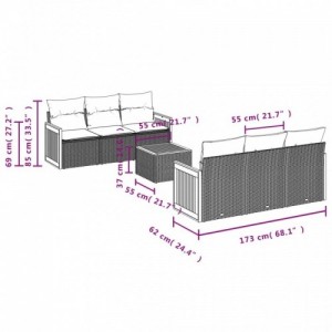 7 részes szürke polyrattan kerti ülőgarnitúra párnákkal